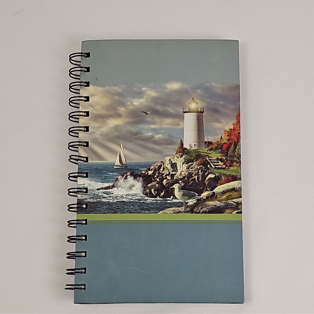 Vintage Lighthouse Spiral Bound Journal Notebook Coastal Nautical Sailboat